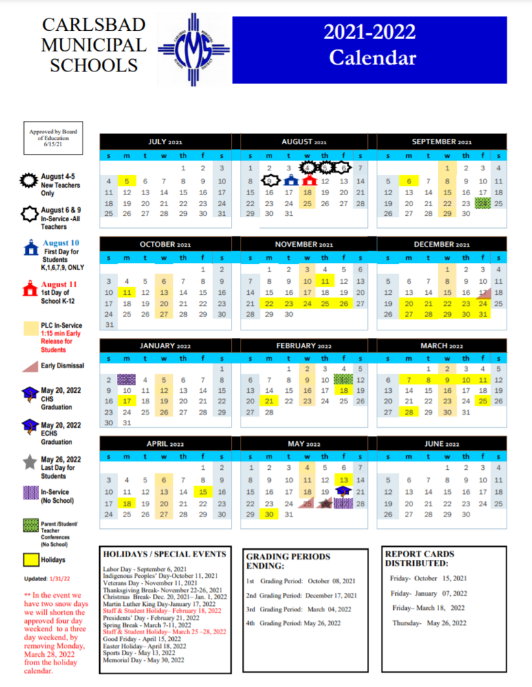 CMS  School Calendar 2021-2022 Revised Holiday Add-Ins.