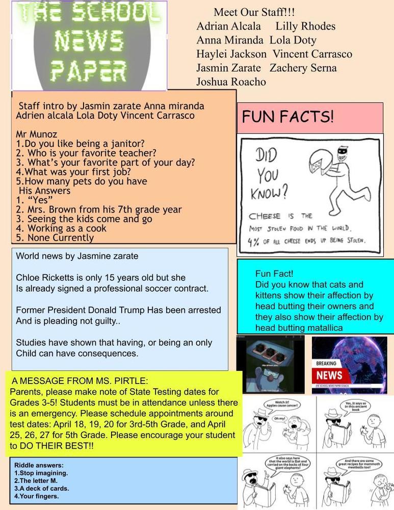 Student Created April Newspaper , Page 2