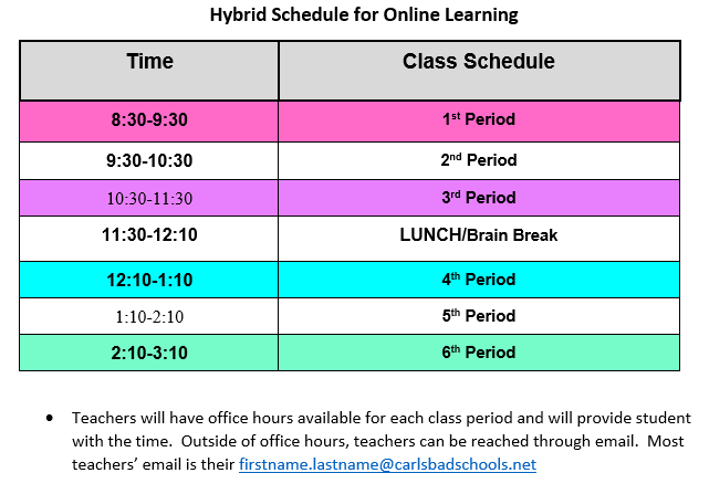 Hybrid schedule during online instruction