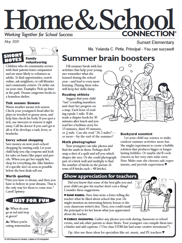 Sunset's May Home & School Connection pg 1