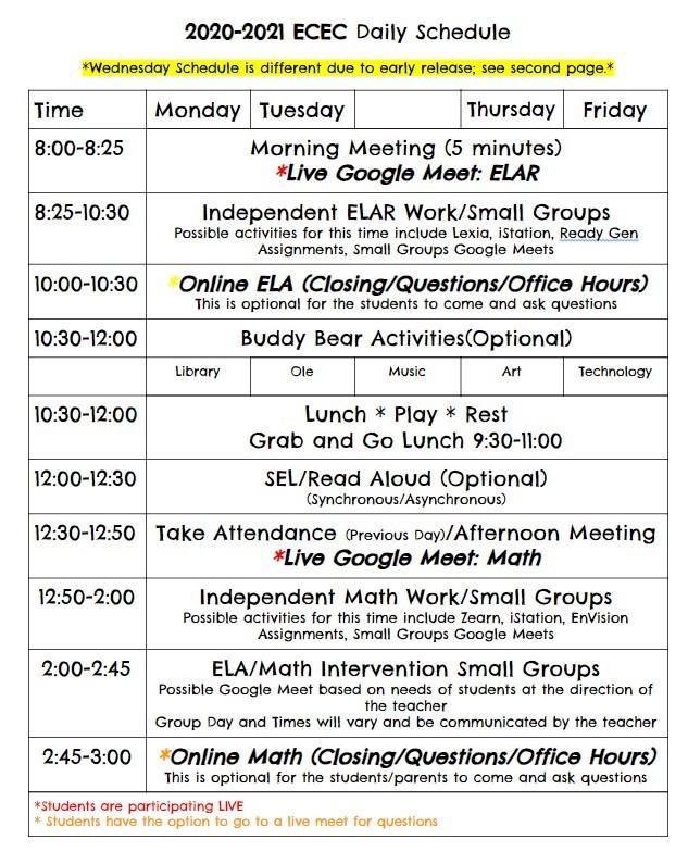 New Daily Schedule for ECEC